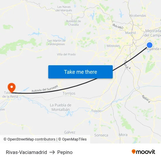 Rivas-Vaciamadrid to Pepino map