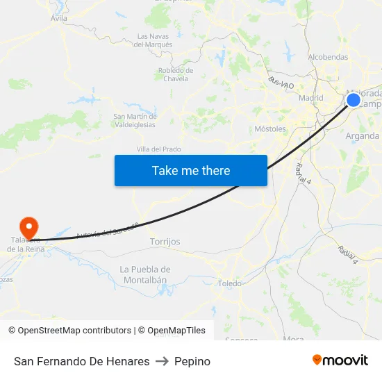 San Fernando De Henares to Pepino map