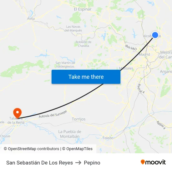 San Sebastián De Los Reyes to Pepino map