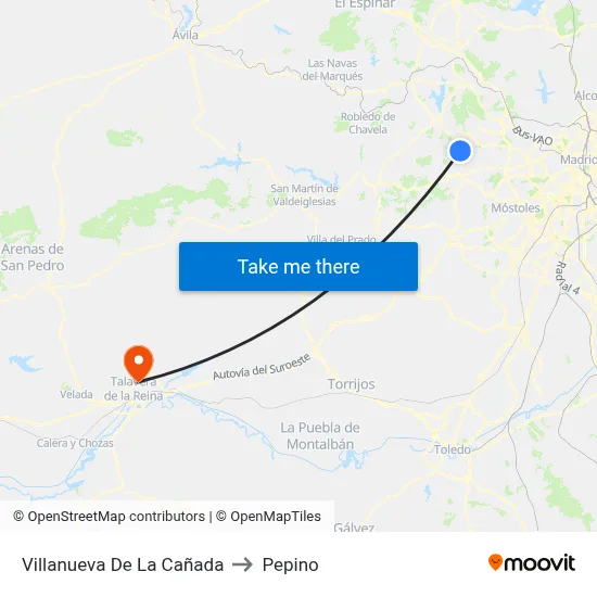 Villanueva De La Cañada to Pepino map