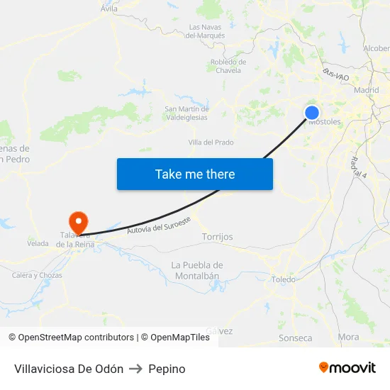 Villaviciosa De Odón to Pepino map
