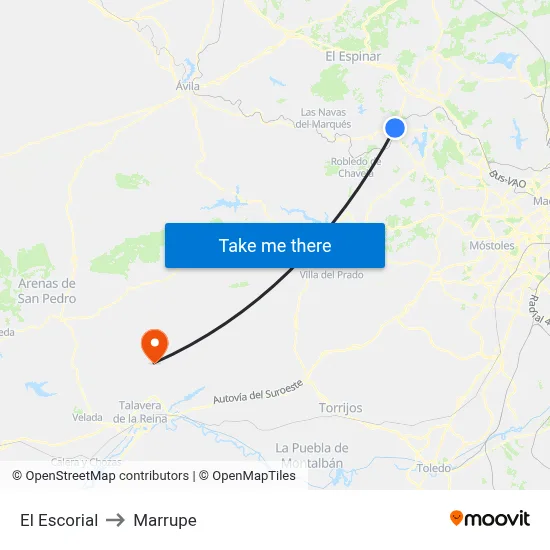 El Escorial to Marrupe map