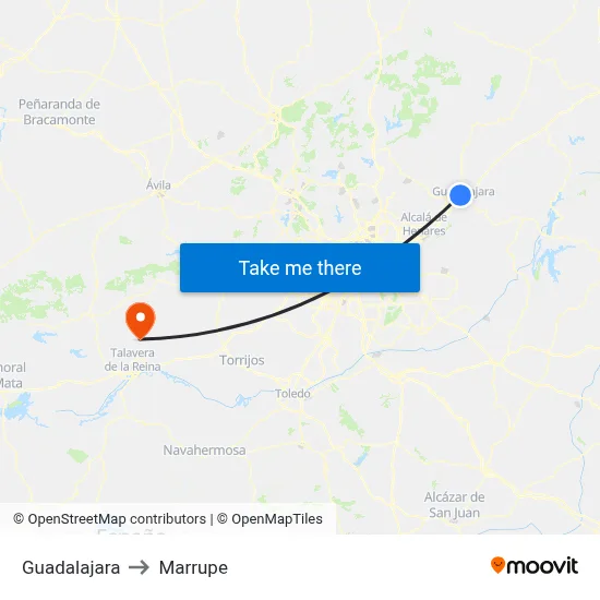 Guadalajara to Marrupe map