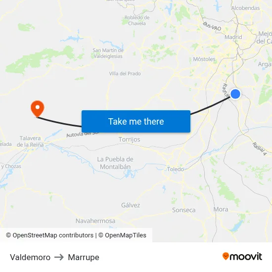 Valdemoro to Marrupe map
