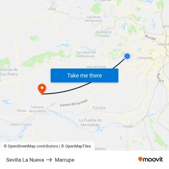 Sevilla La Nueva to Marrupe map