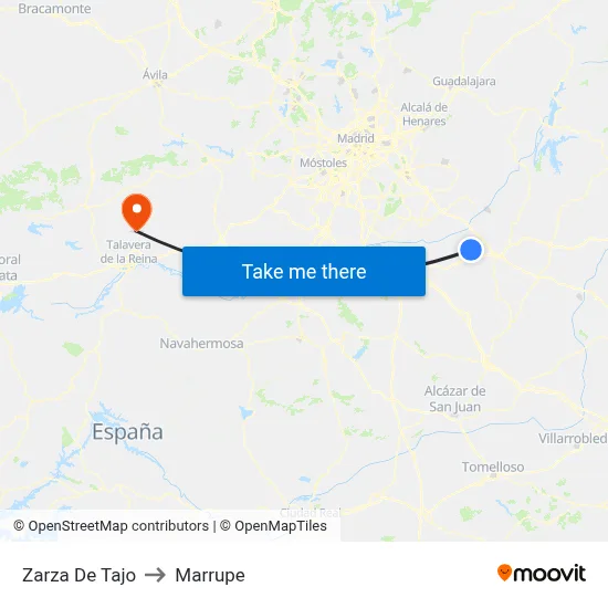 Zarza De Tajo to Marrupe map