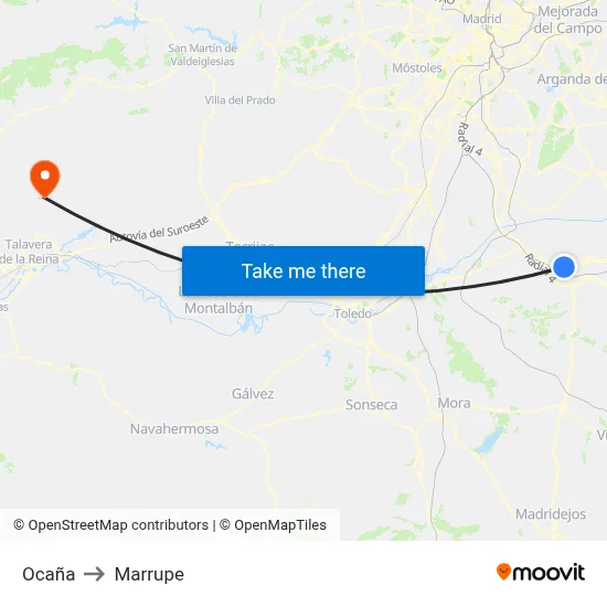 Ocaña to Marrupe map
