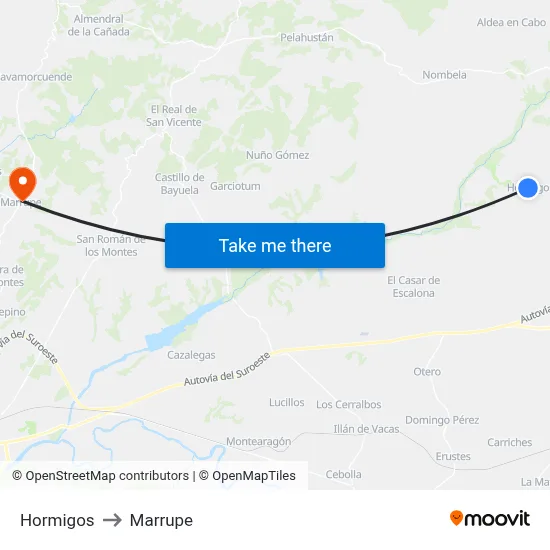 Hormigos to Marrupe map