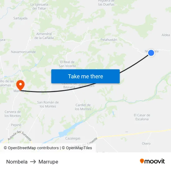 Nombela to Marrupe map