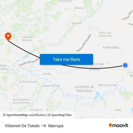 Villamiel De Toledo to Marrupe map