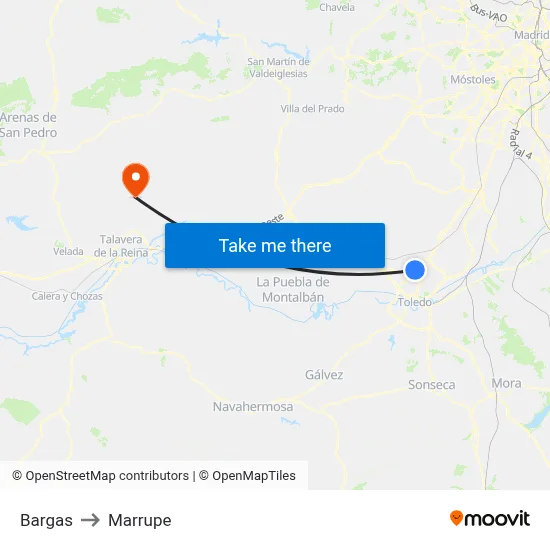 Bargas to Marrupe map