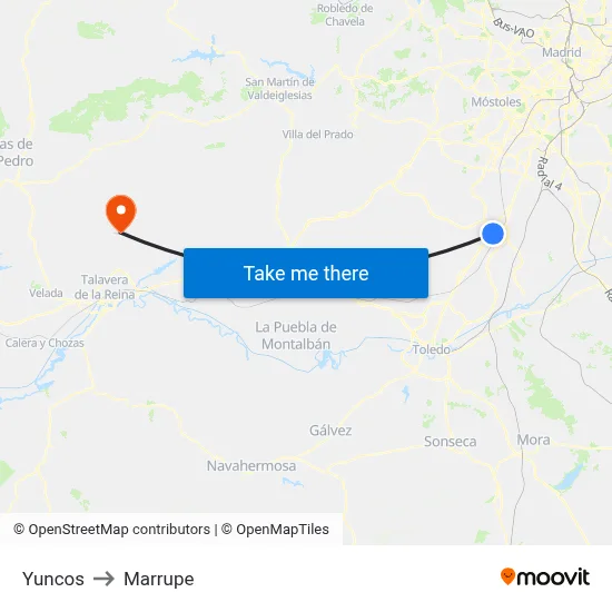 Yuncos to Marrupe map