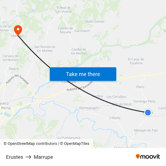 Erustes to Marrupe map