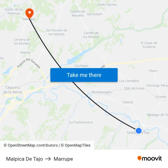 Malpica De Tajo to Marrupe map
