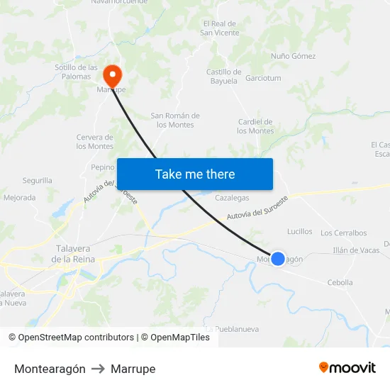 Montearagón to Marrupe map