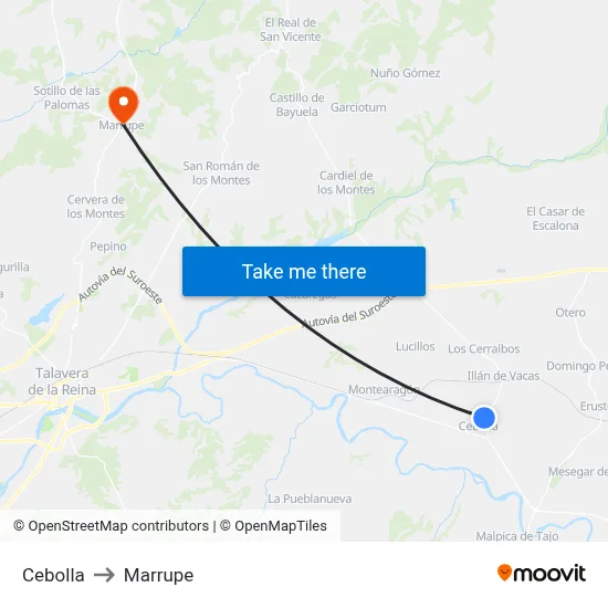 Cebolla to Marrupe map