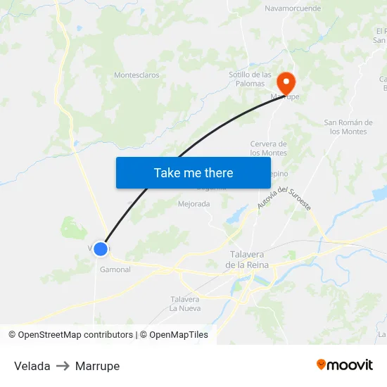 Velada to Marrupe map