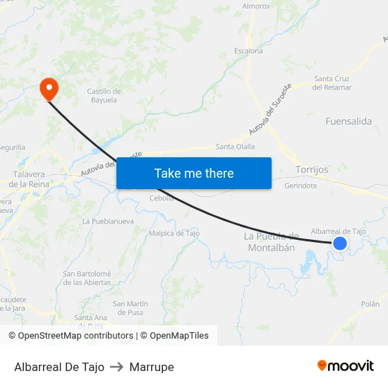 Albarreal De Tajo to Marrupe map
