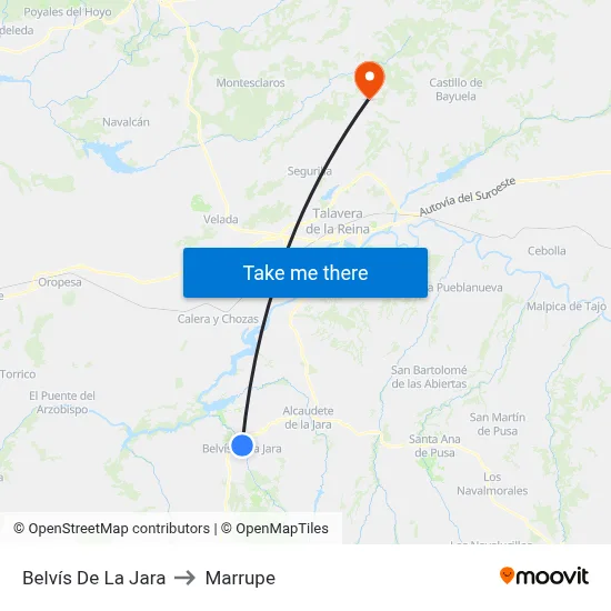 Belvís De La Jara to Marrupe map