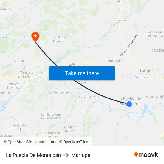 La Puebla De Montalbán to Marrupe map