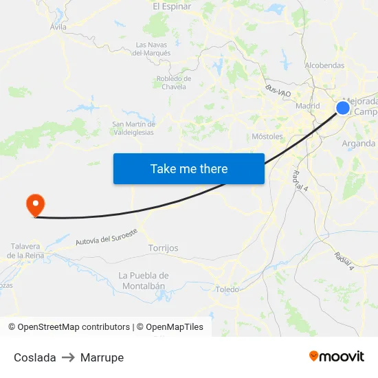 Coslada to Marrupe map