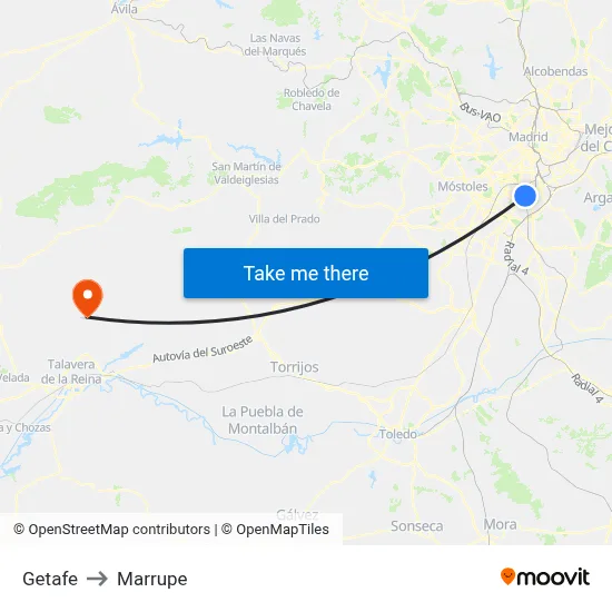 Getafe to Marrupe map