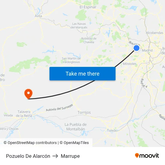 Pozuelo De Alarcón to Marrupe map