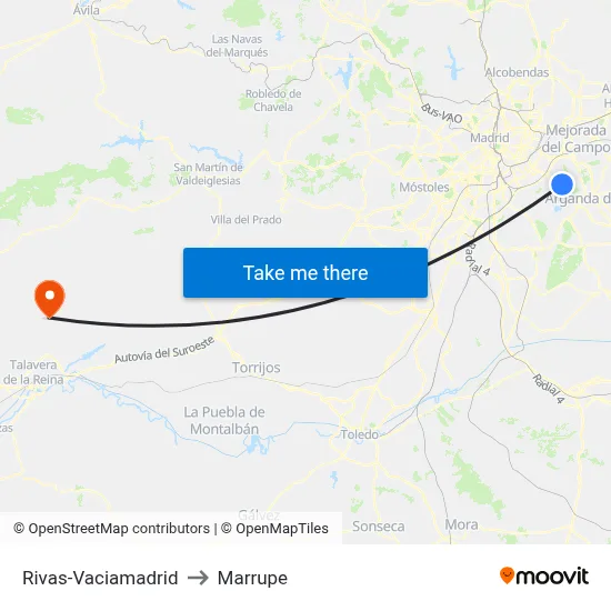 Rivas-Vaciamadrid to Marrupe map
