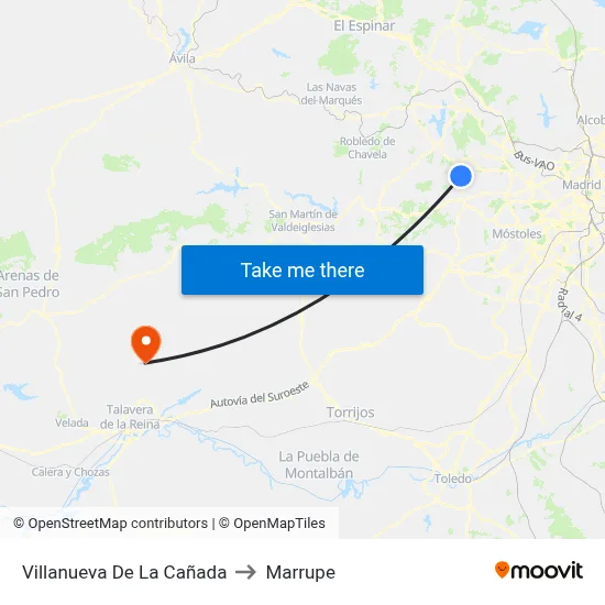 Villanueva De La Cañada to Marrupe map