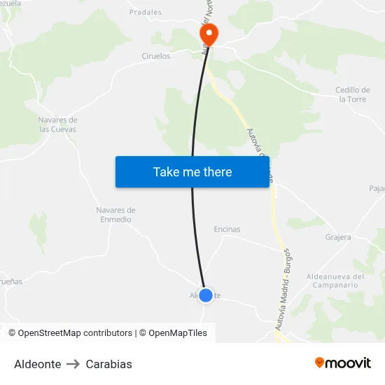 Aldeonte to Carabias map