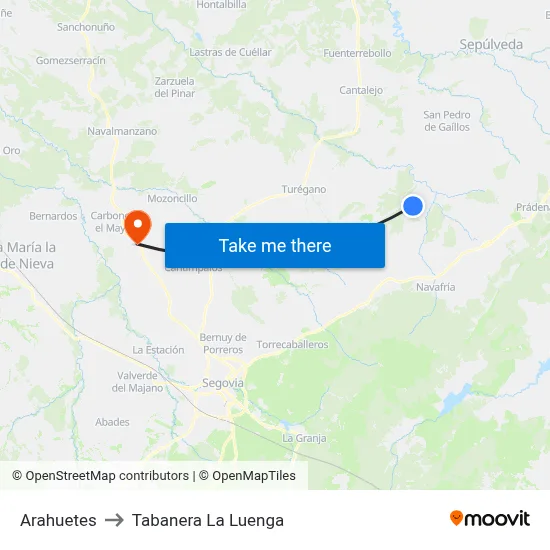 Arahuetes to Tabanera La Luenga map