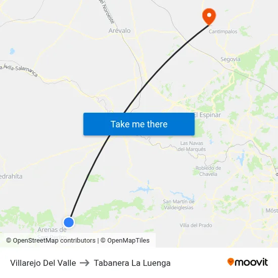 Villarejo Del Valle to Tabanera La Luenga map