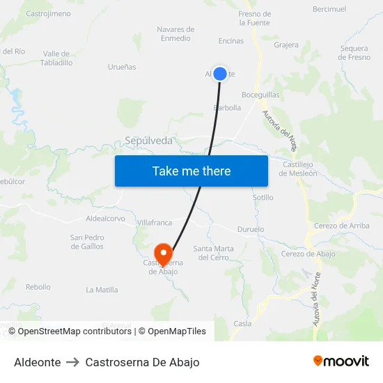 Aldeonte to Castroserna De Abajo map