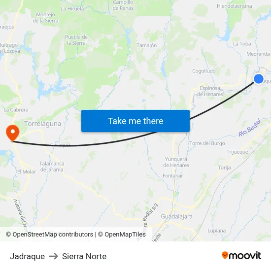 Jadraque to Sierra Norte map