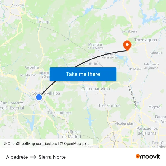 Alpedrete to Sierra Norte map