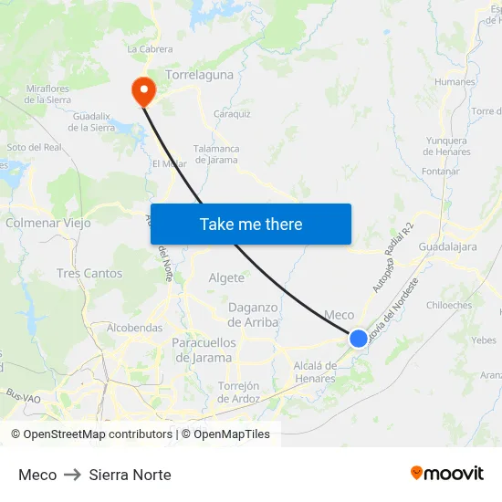 Meco to Sierra Norte map