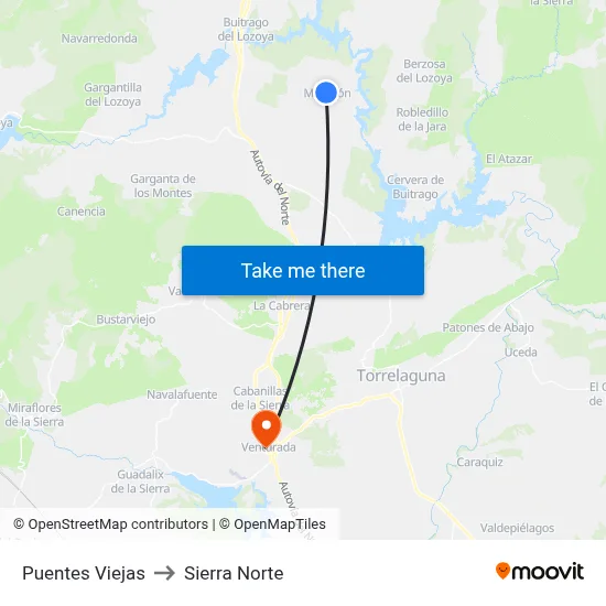 Puentes Viejas to Sierra Norte map