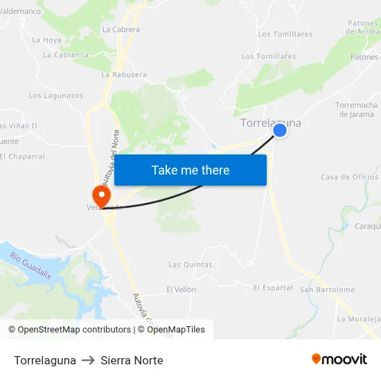 Torrelaguna to Sierra Norte map