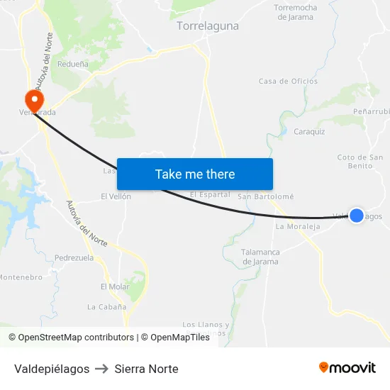 Valdepiélagos to Sierra Norte map