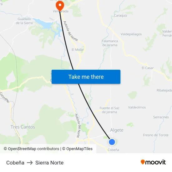 Cobeña to Sierra Norte map