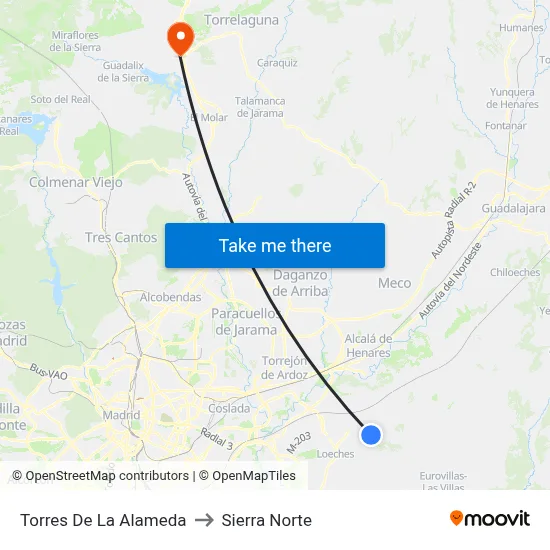 Torres De La Alameda to Sierra Norte map