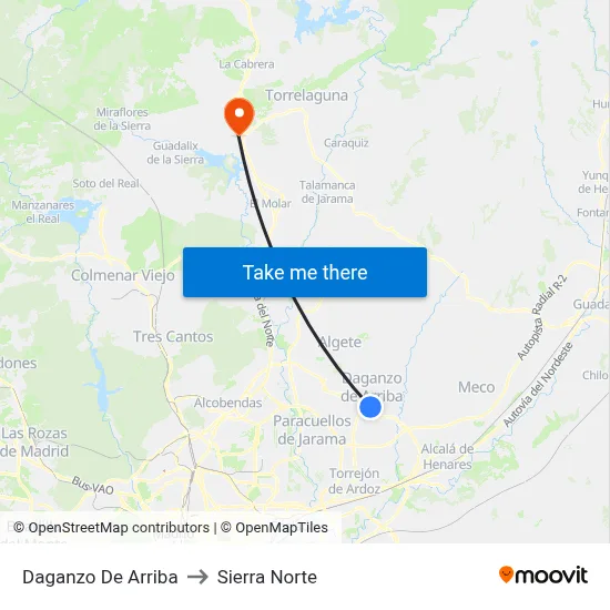 Daganzo De Arriba to Sierra Norte map