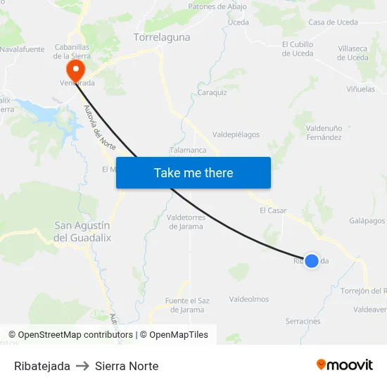 Ribatejada to Sierra Norte map