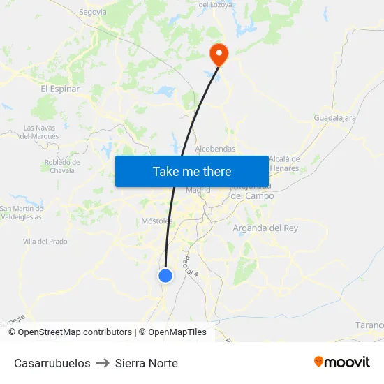 Casarrubuelos to Sierra Norte map