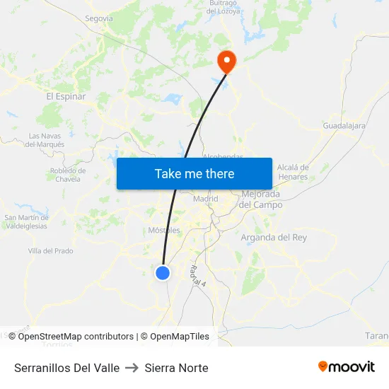 Serranillos Del Valle to Sierra Norte map