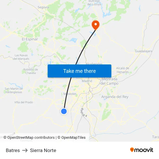 Batres to Sierra Norte map