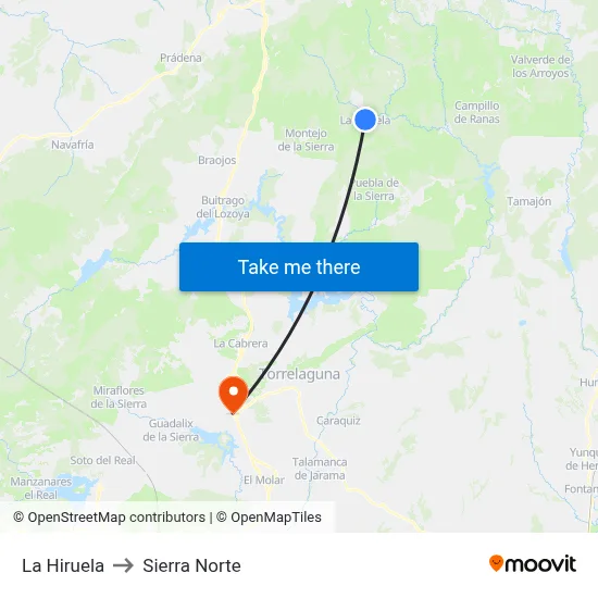 La Hiruela to Sierra Norte map