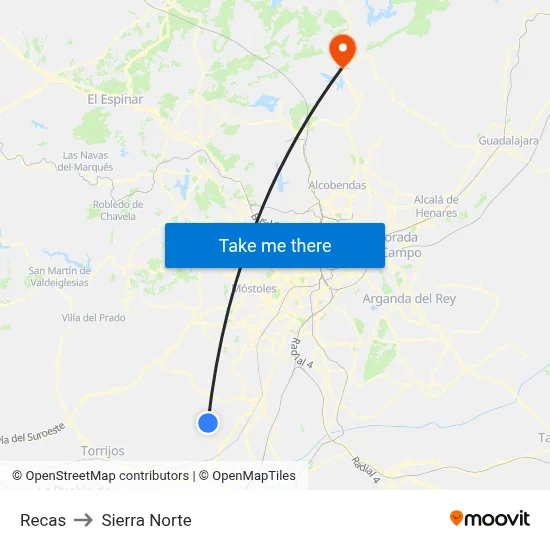 Recas to Sierra Norte map