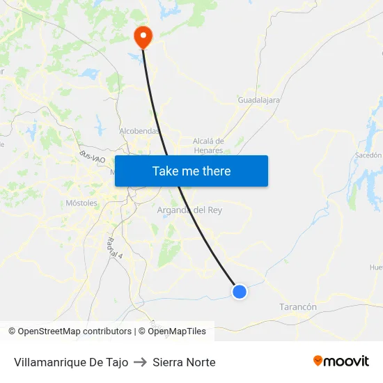 Villamanrique De Tajo to Sierra Norte map