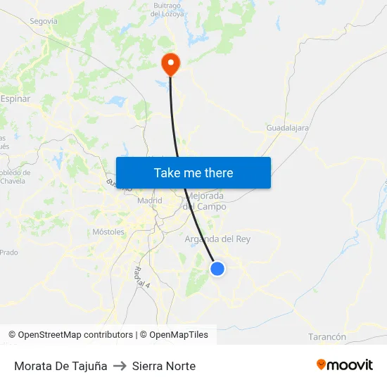 Morata De Tajuña to Sierra Norte map